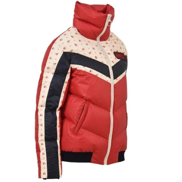 GUCCI Nylon Multicolor with Floral Stripe Puffer Jacket W/ Logo Patch - Picture 4 of 16